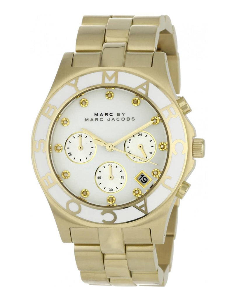 Marc Jacobs Blade Chronograph White Dial Gold Steel Strap Watch for Women - MBM3081