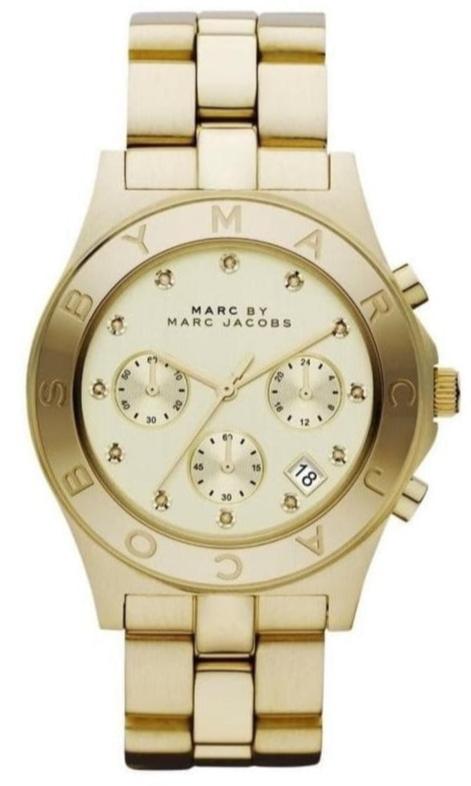 Marc Jacobs Blade Chronograph Gold Dial Gold Steel Strap Watch for Women - MBM3101
