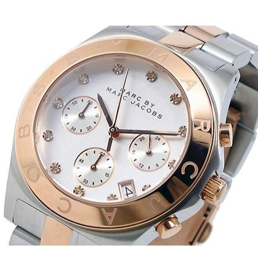 Marc Jacobs Blade Chronograph Silver Dial Two Tone Steel Strap Watch for Women - MBM3178