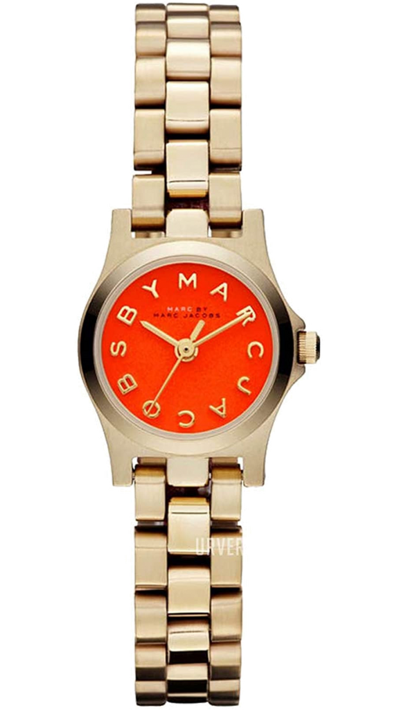 Marc Jacobs Henry Dinky Red Dial Gold Steel Strap Watch for Women - MBM3202
