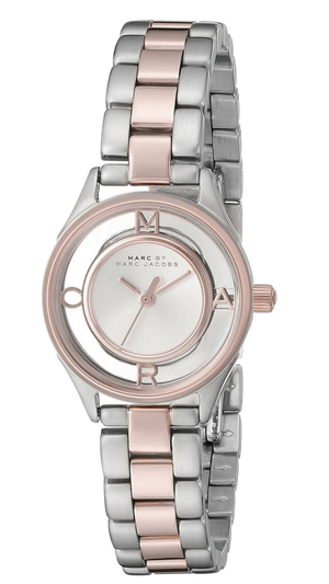 Marc Jacobs Tether Transparent White Dial Two Tone Steel Strap Watch for Women - MBM3418