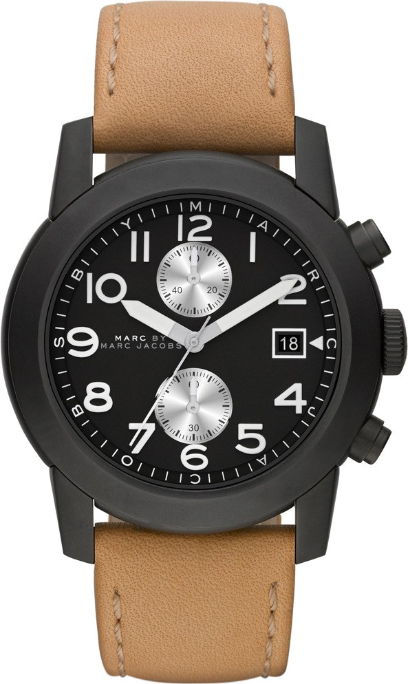 Marc Jacobs Larry Chronograph Black Dial Brown Leather Strap Watch for Men - MBM5053