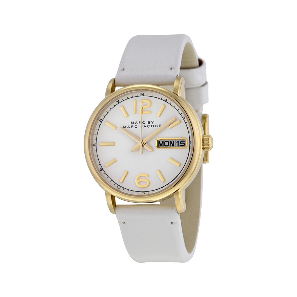 Marc Jacobs Fergus White Dial White Leather Strap Watch for Women - MBM8653