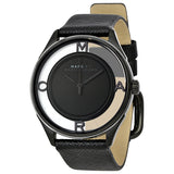 Marc Jacobs Tether Transparent Black Dial Black Leather Strap Watch for Women - MBM1379
