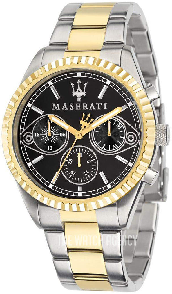 Maserati Competizione Chronograph Black Dial Two Tone Steel Strap Watch For Men - R8853100016