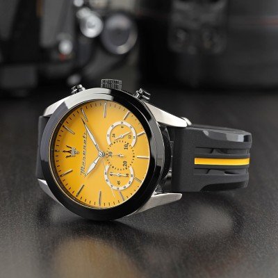 Maserati Traguardo Chronograph Yellow Dial Black Silicone Strap Watch For Men - R8871612045