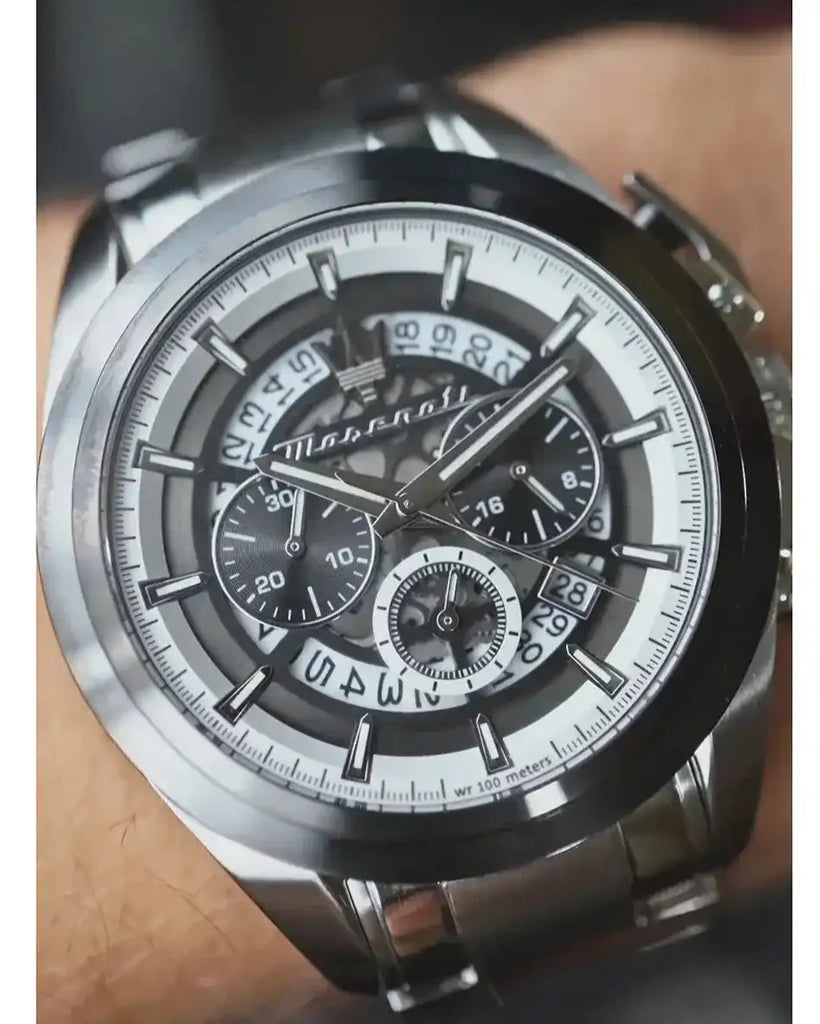 Maserati Traguardo Chronograph Black Dial Silver Steel Strap Watch For Men - R8873612059