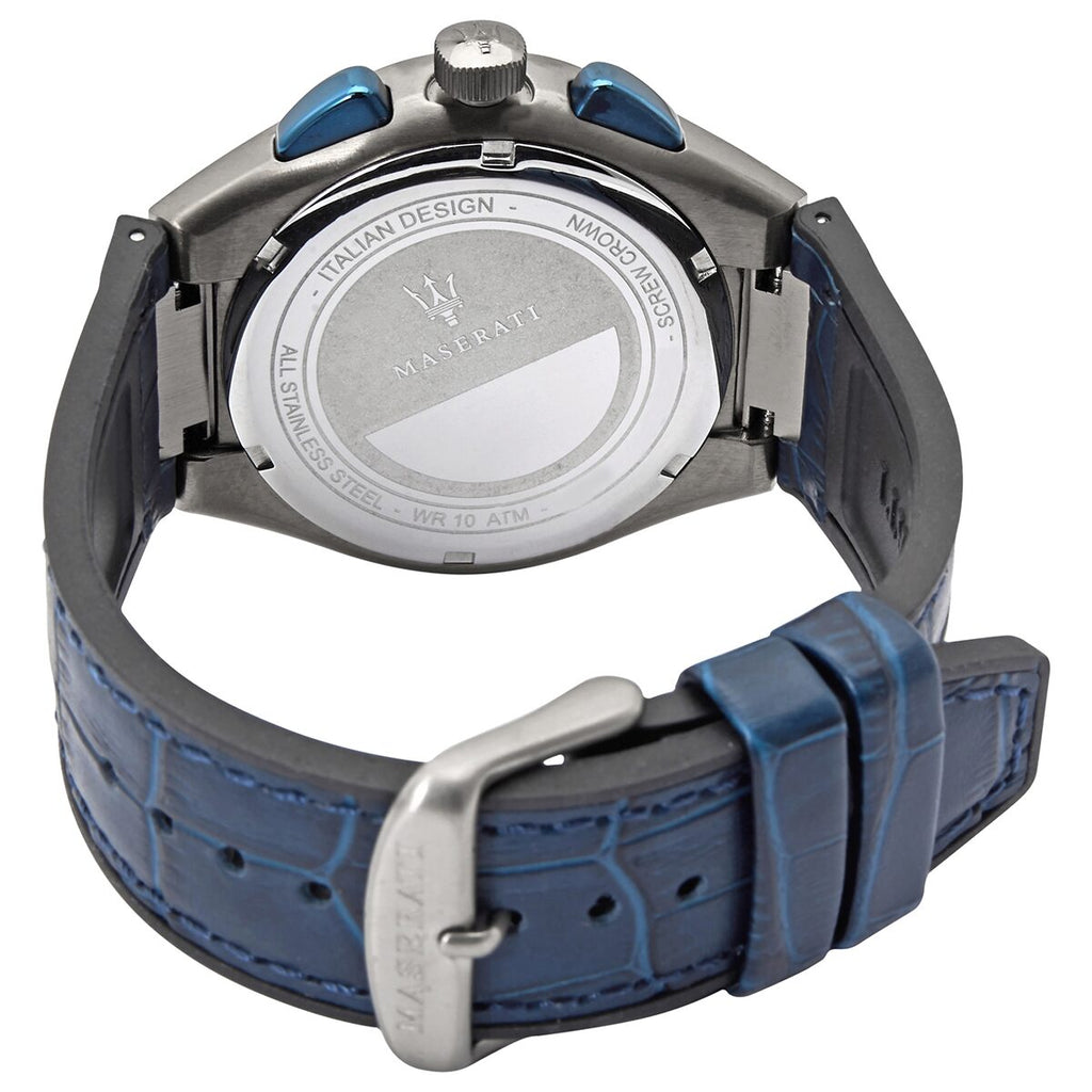Maserati Triconic Chronograph White Dial Blue Leather Strap Watch For Men - R8871639001