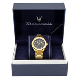 Maserati Stile Black Dial Gold Steel Strap Watch For Men - R8853142004