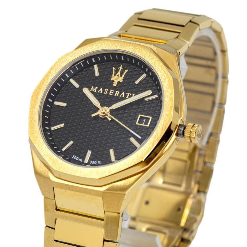 Maserati Stile Black Dial Gold Steel Strap Watch For Men - R8853142004