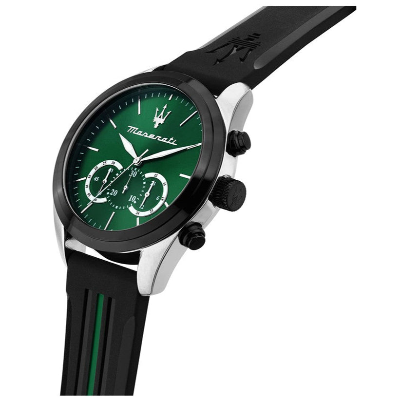 Maserati Traguardo Chronograph Green Dial Black Silicone Strap Watch For Men - R8871612043
