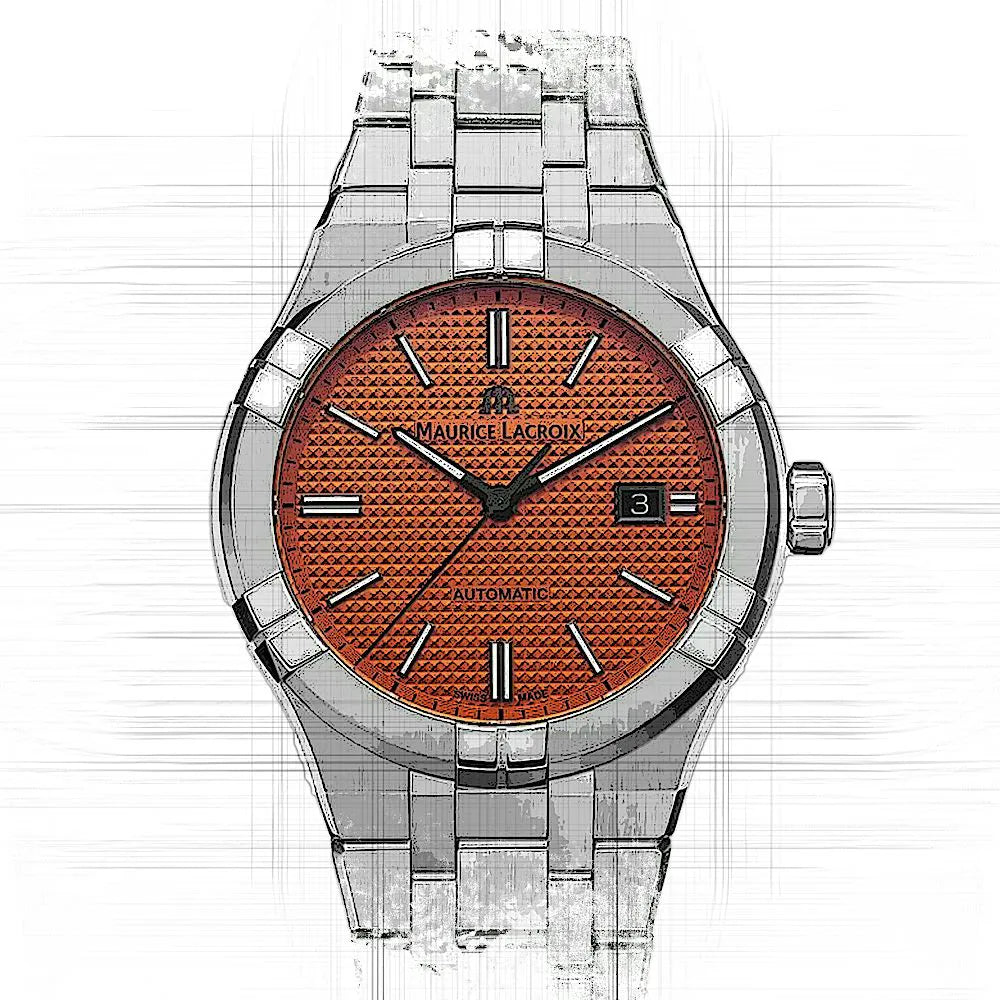 Maurice Lacroix Aikon Limited Edition Automatic Date Orange Dial Silver Steel Strap Watch For Men - AI6008-SS00F-530-1