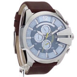 Diesel Mega Chief Chronograph Blue Dial Brown Leather Strap Watch For Men - DZ4281