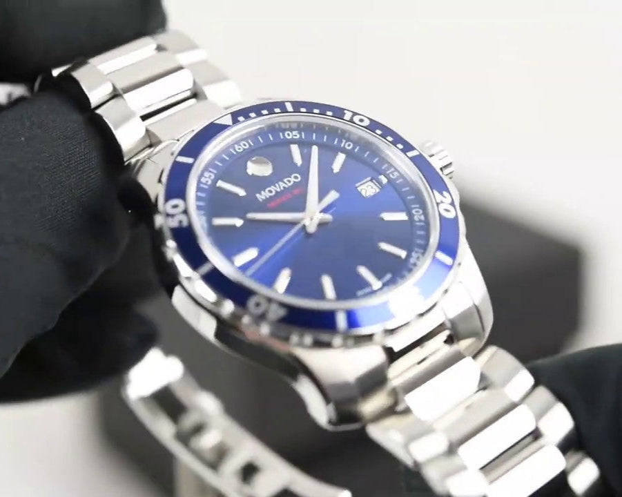 Movado Series 800 Blue Dial Silver Steel Strap Watch For Men - 2600137