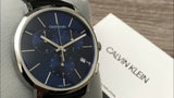 Calvin Klein Chronograph Blue Dial Black Leather Strap Watch for Men - K8Q371CN