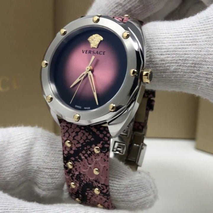 Versace Shadov Pink Dial Pink Leather Strap Watch for Women - VEBM00818