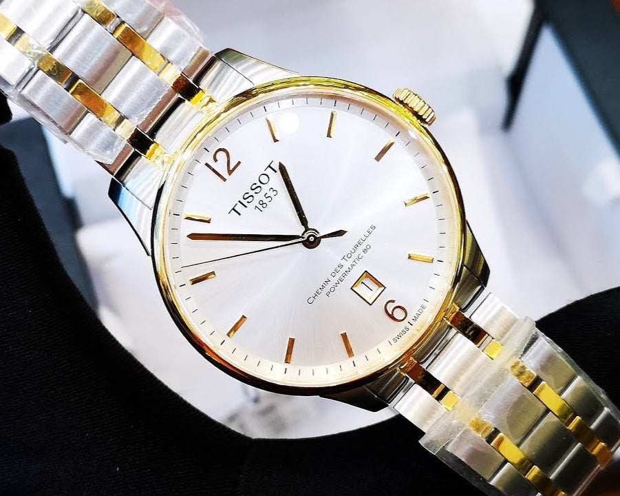 Tissot Chemin Des Tourelles Powermatic 80 Silver Dial Two Tone Steel Strap Watch For Men - T099.407.22.037.00