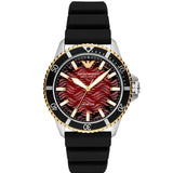 Emporio Armani Meccanico Automatic Red Dial Black Silicon Strap Watch For Men - AR60070
