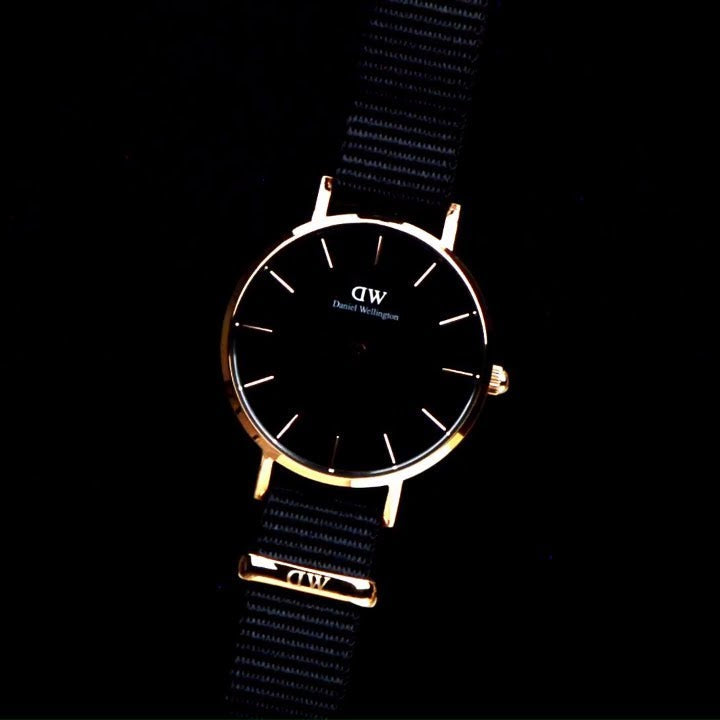 Daniel Wellington Petite Cornwall Black Dial Black Nylon Strap Watch for Women - DW00100247