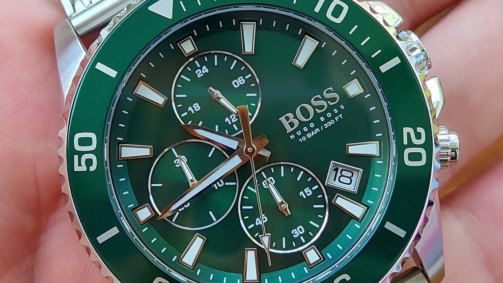 Hugo Boss Admiral Green Dial Silver Mesh Bracelet Watch for Men - 1513905