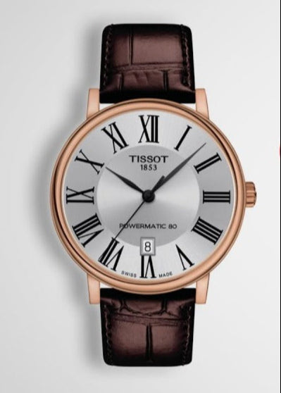Tissot Carson Premium Powermatic 80 Silver Dial Brown Leather Strap Watch For Men - T122.407.36.033.00