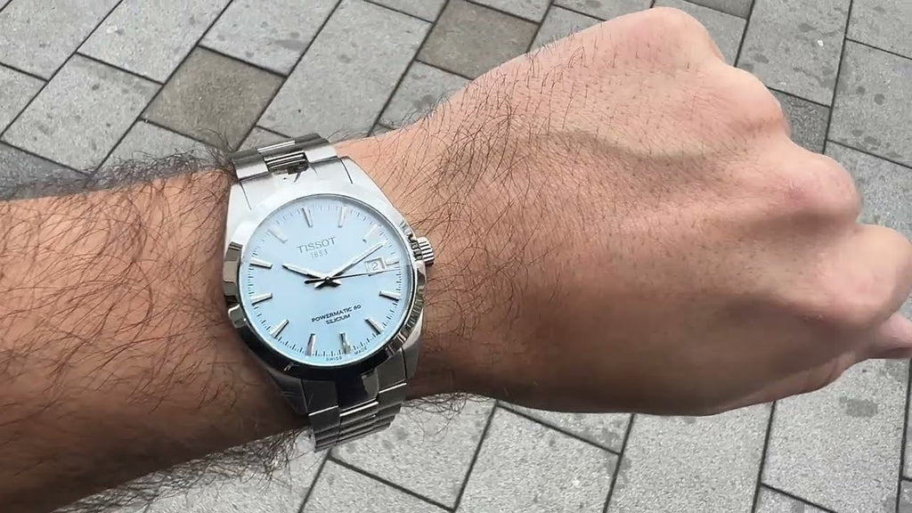 Tissot Gentleman Powermatic 80 Silicium Ice Blue Silver Steel Strap Watch For Men - T127.407.11.351.00