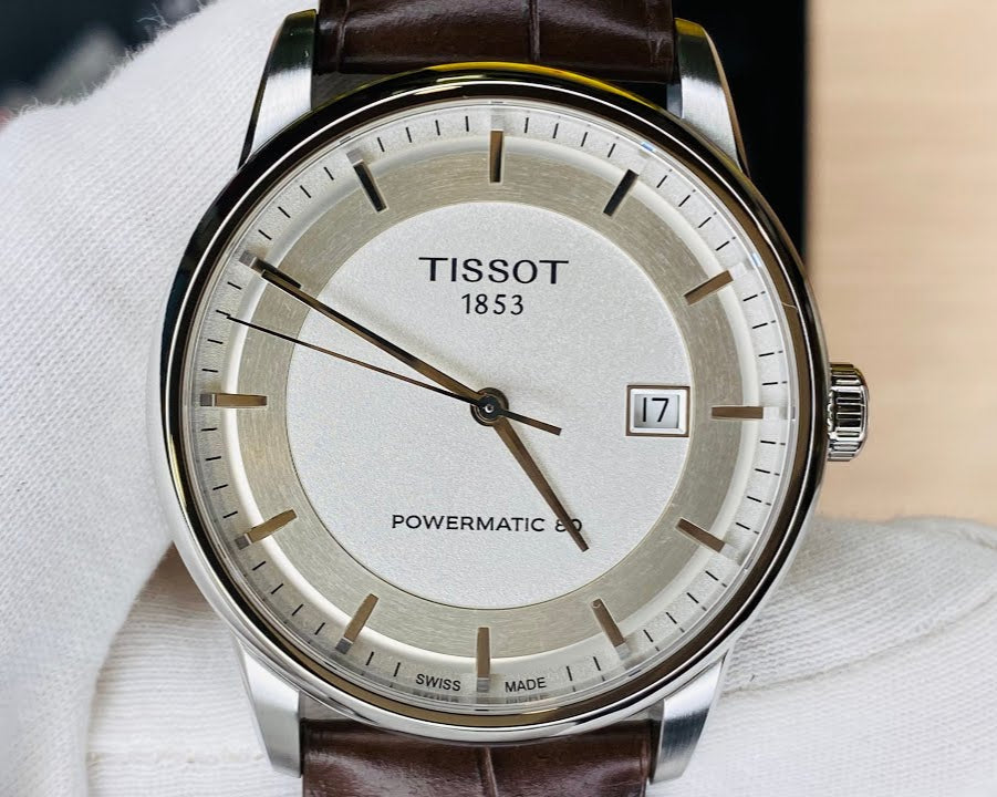 Tissot Luxury Powermatic 80 Silver Dial Brown Leather Strap Watch For Men - T086.407.16.031.00