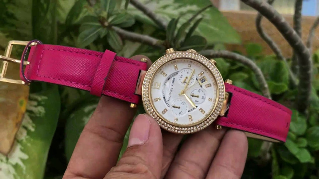 Michael Kors Parker Chronograph White Dial Pink Leather Strap Watch for Women - MK2297