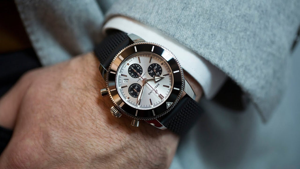 Breitling Superocean Heritage B01 Chronograph 44 Silver Dial Black Mesh Bracelet Watch for Men - AB0162121G1S1