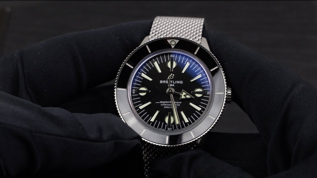 Breitling Superocean Heritage '57 Black Dial Silver Mesh Bracelet Watch for Men - A10370121B1A1