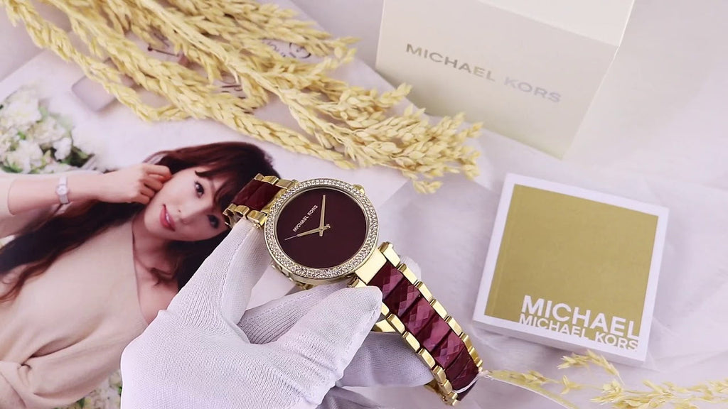 Michael Kors Parker Mother of Pearl Red Dial Two Tone Steel Strap Watch for Women - MK6427