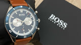 Hugo Boss Santiago Blue Dial Brown Leather Strap Watch for Men - 1513860