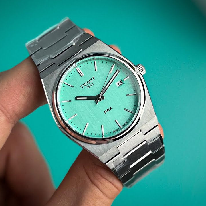Tissot PRX Quartz Light Green Dial Silver Steel Strap Watch for Men - T137.410.11.091.01