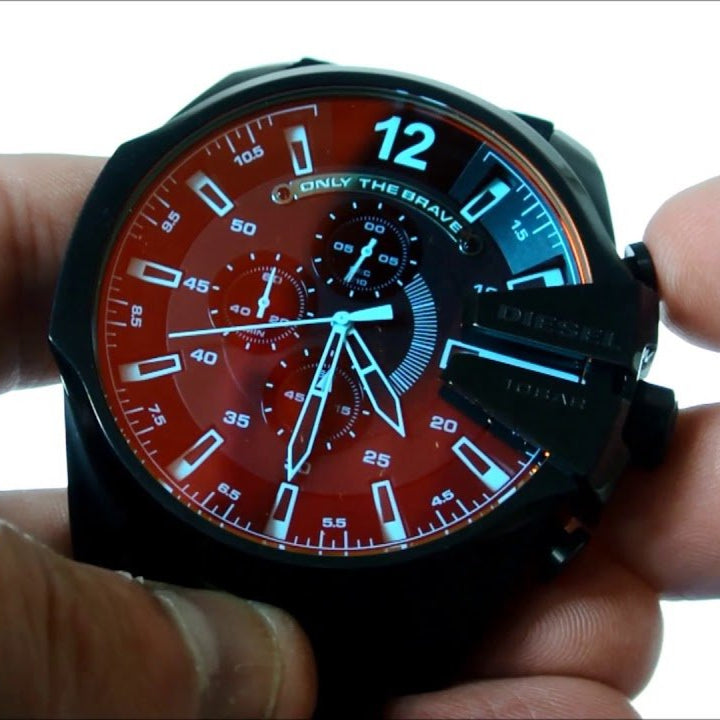 Diesel Mega Chief Chronograph Black Dial Black Leather Strap Watch For Men - DZ4323