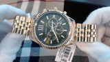 Michael Kors Lexington Chronograph Green Dial Gold Steel Strap Watch for Men - MK8446