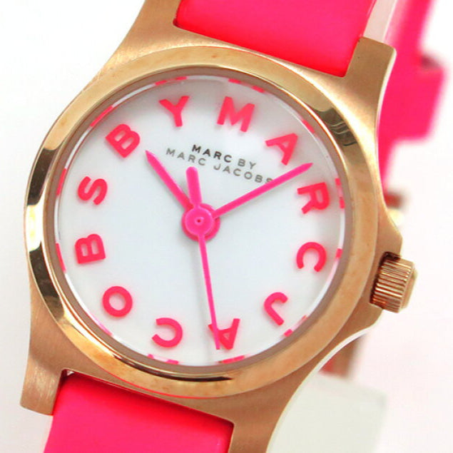 Marc Jacobs Henry White Dial Pink Leather Strap Watch for Women - MBM1237