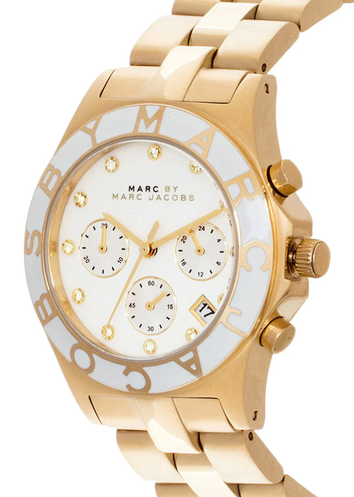 Marc Jacobs Blade Chronograph White Dial Gold Steel Strap Watch for Women - MBM3081