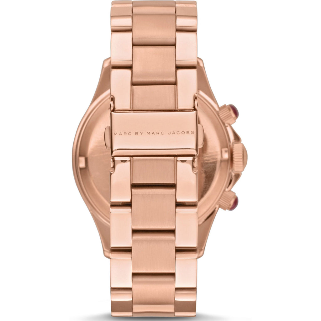 Marc Jacobs Rock Chronograph Mother of Pearl Red Dial Rose Gold Steel Strap Unisex Watch - MBM3251