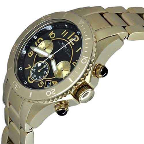 Marc Jacobs Rock Chronograph Black Dial Gold Steel Strap Watch for Women - MBM3253