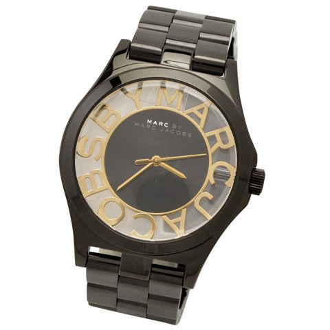 Marc Jacobs Henry Transparent Black Dial Black Steel Strap Watch for Women - MBM3255