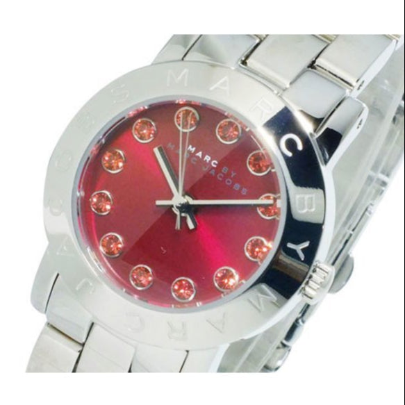 Marc Jacobs Amy Red Dial Silver Steel Strap Watch for Women - MBM3333