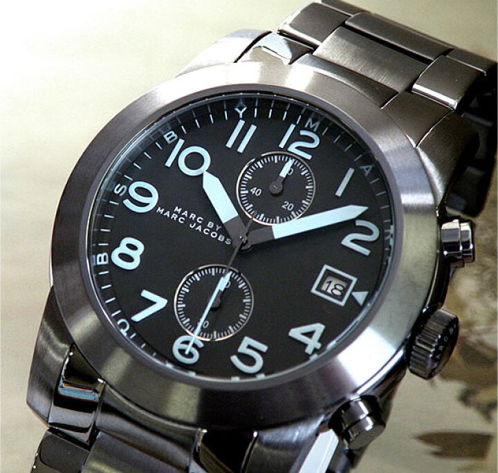 Marc Jacobs Larry Chronograph Black Dial Grey Steel Strap Watch for Men - MBM5051