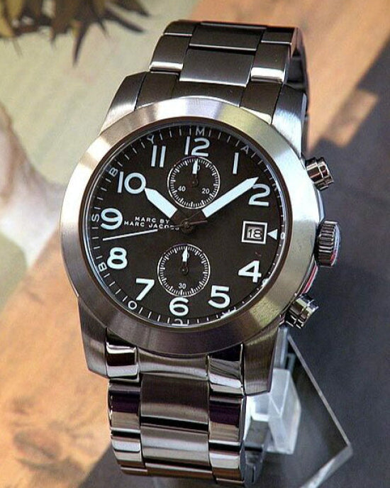 Marc Jacobs Larry Chronograph Black Dial Gunmetal Grey Steel Strap Watch for Men - MBM5031