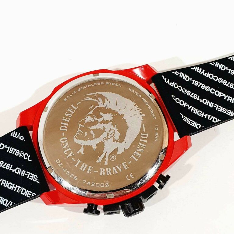 Diesel Mega Chief Chronograph Black Dial Red Rubber Strap Watch For Men - DZ4526