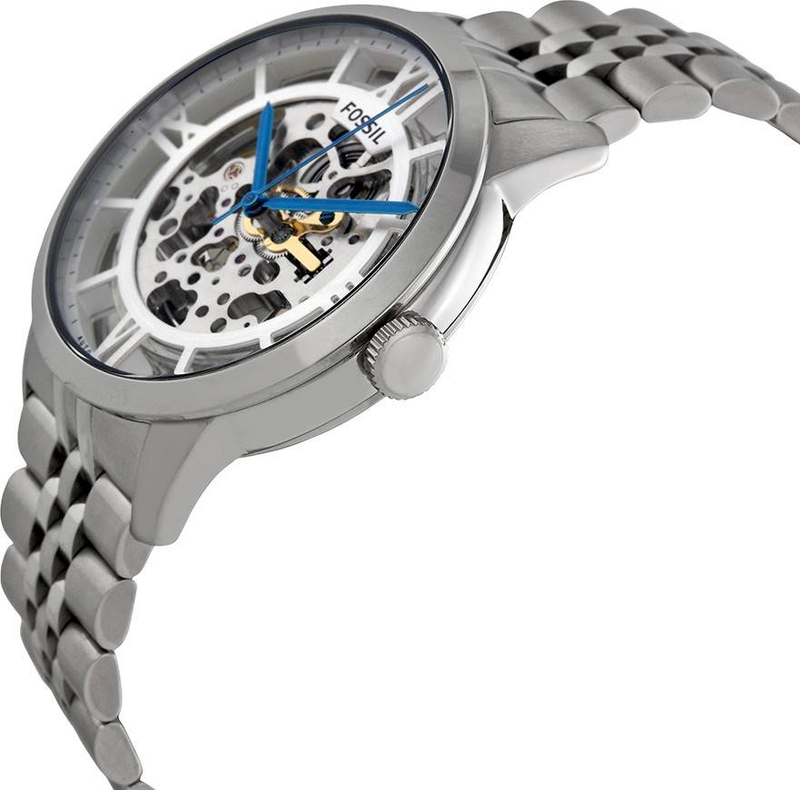 Fossil Townsman Automatic Skeleton Silver Dial Silver Steel Strap Watch for Men - ME3044
