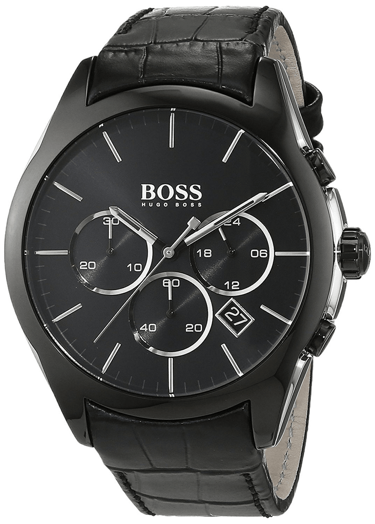 Hugo Boss Onyx Black Dial Black Leather Strap Watch for Men - 1513367