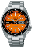 Seiko 5 Sports Double Hurricane Retro Orange Dial Silver Steel Strap Watch For Men - SRPK11K1
