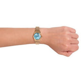 Michael Kors Lexington Quartz Blue Dial Gold Steel Strap Watch For Women - MK3271