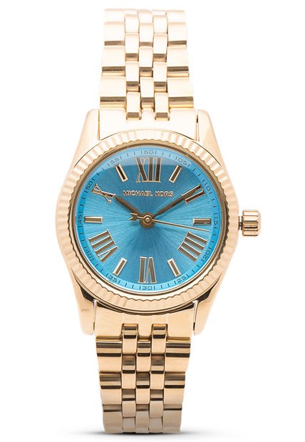 Michael Kors Lexington Quartz Blue Dial Gold Steel Strap Watch For Women - MK3271