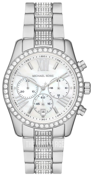 Michael Kors Lexington Chronograph White Dial Silver Steel Strap Watch For Women - MK7243